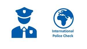 Map of the world with Policeman and text International National Police Check