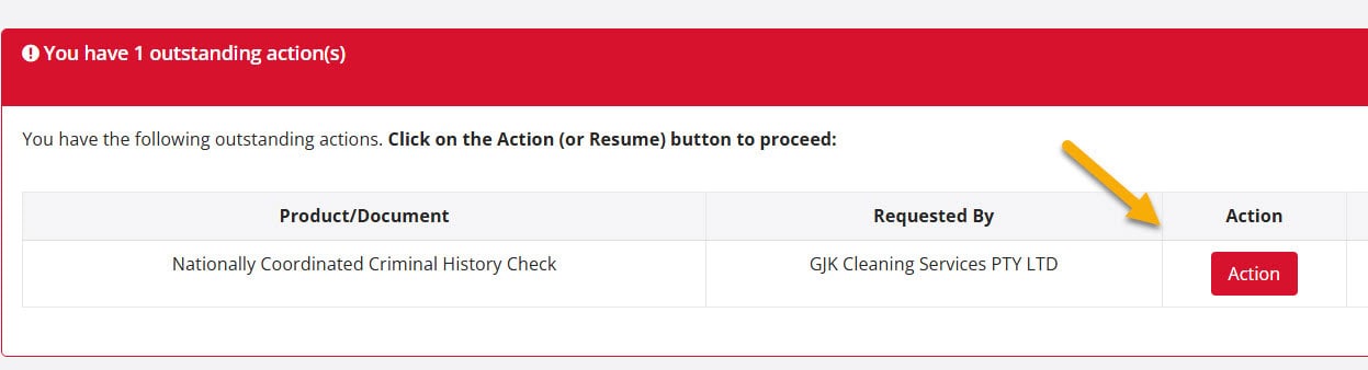 I’ve paid – what happens next? 1 CheckHub dashboard showing the red Action button